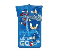 Jerry Fabrics Sonic The Hedgehog Official Let´s go Design Single Duvet Cover Set 140 x 200 cm | Reversible Bedding with Pillow Case 70 x 90 cm, Blue