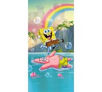 Jerry Fabrics SpongeBob SquarePants ''Tropical Duo'' Bath & Beach Towel 70x140 cm | 100% Cotton Terry Towel | Soft Absorbent Kids Pool Beach Towel | Official SpongeBob Merchandise
