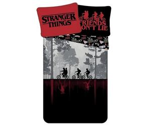Jerry Fabrics Stranger Things Upside Down Single Duvet Cover and Pillowcase Set - European Size for Kids, teenagers, Fans in Black and Red Colours