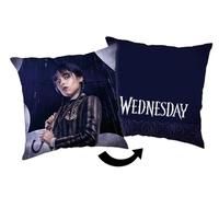 Jerry Fabrics Wednesday Addams Cushion 40x40cm - Reversible Square Pillow with Rain Scene - Netflix Series Gift, Purple Soft Throw, Addams Family Décor