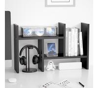 Jerry & Maggie Desktop Organizer Office Storage Rack Adjustable Wood Display Shelf Free Style Double H, Multi-Functional Mini Bookshelf for Desk Natural Stand (Black)