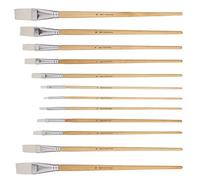 Jerry Q Art 12 PC White Synthetic Hair Flat Brush Set With Long Wood Handles For Watercolor and Acrylic JQ66051