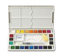 Jerry Q Art 24 Assorted Water Colors Travel Pocket Set- Free Refillable Water Brush with Sponge - Easy to Blend Colors - Built in Palette - Perfect for Painting On The Go JQ-124