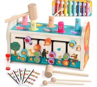 Jerryvon Wooden Hammer Toys with Xylophone & Labyrinth 3 in 1 Animal Hammer Pounding Bench Toy Toddler Educational Toys Boys Girls Gifts for 2 3 4 5 Years Old