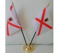 Jersey Channel Islands 2 Flag Desktop Table Display Centrepiece With Gold Base