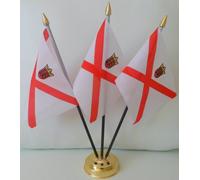 Jersey Channel Islands 3 Flag Desktop Table Display Centrepiece With Gold Base