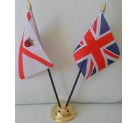 Jersey Channel Islands Union Jack 2 Flag Friendship Table Display Centrepiece With Gold Base
