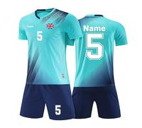 Jersey Football/Soccer/Volleyball Kit Uniform Personalized Short Sleeve and Shorts Set for Men, Women, Kids with Your Name Number Team Logo Light Blue