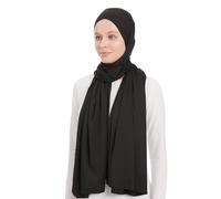 Jersey Hijab Scarf for Women - Black Jersey Hijab Scarf Muslim Headscarf - Long Muslim Accessories Headscarf Shawl - Islamic Hajib Headwrap Fashion Scarves Solid Color - Ramadan Head Wrap (Black)