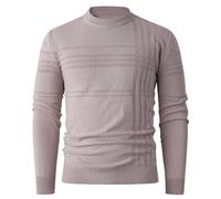 Jersey Jacquard Sweater Long Sleeve for Men Round Neck Warm Sweater Man Winter Lightweight Comfortable Comfort at Home Protection Against Cold in Winter, khaki, M