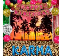 Jersey Shore Themed Birthday Party Decorations, Tropical Beach Background, Cheetah Happy Birthday Banner, Cheetah Tablecloth, Karma Balloons, Fun Party Decor