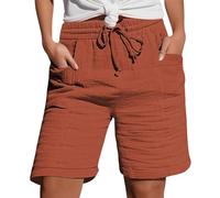 Jersey Shorts for Women Knee Length Cropped Trousers Ladies Solid Drawstring Hot Pants with Pockets Half Length Capri Bermuda Shorts My Orders UK 2024 Orange