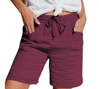 Jersey Shorts for Women Knee Length Cropped Trousers Ladies Solid Drawstring Hot Pants with Pockets Half Length Capri Bermuda Shorts My Orders UK 2024 Wine
