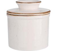 Jersinwei Butter Dish with Lid,Reactive Glaze French Butter Crock for Counter, Ceramic Butter Keeper with Waterline Spreadable and Soft Butter- White