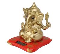 jerss Ganesha Elephant God Statues, Handmade Indian Ganesha Idol Figurines Solar Powered Decorative for Office Car Dashboard (Gold)