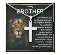 JERSURY Brother Necklace - Cross Necklace for Men, To My Brother Gift for Birthday, Anniversary or Christmas, Stainless Steel/ 14k Gold Finish, No Gemstone