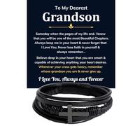 JERSURY To My Grandson Bracelet Gifts For Grandson Bracelet From Grandma Grandparents for Boys, Valentines Birthday Graduation Day Christmas Easter Gifts For Teenage from Nana, Standard Box, Leather