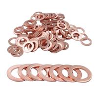 Jersvimc 100Pcs M10 Copper Washer Flat Washer, Copper Gasket Kit Metric Sealing Washer Ring - I.D 10mm, O.D 16mm
