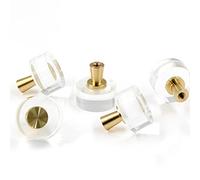 Jersvimc 6Pcs Acrylic Round Cabinet Knobs - Gold Lucite Knobs, Clear Glass Dresser Pulls Crystal Decorative Draw Knob Luxury Vanity Knob Solid Brass Furniture Pull for Cupboard Kitchen Drawer