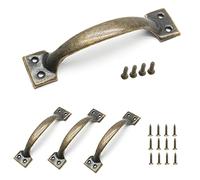 Jersvimc 8Pcs 5 1/2 Inch Bronze Cabinet Handles, Metal Gate Handles Rustic Drawer Pulls Curved Cupboard Pulls Vintage Furniture Handles for Kitchen Closet Door