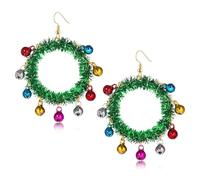 JERTOCLE Christmas Wreath Earrings for Women Glitter Tinsel Christmas Jingle Bell Hoop Dangle Earrings Holiday Party Jewelry Gift Xmas Festive Accessories, One Size, Metal, No Gemstone