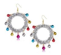 JERTOCLE Christmas Wreath Earrings for Women Glitter Tinsel Christmas Jingle Bell Hoop Dangle Earrings Holiday Party Jewelry Gift Xmas Festive Accessories, One Size, Metal, No Gemstone