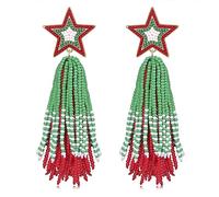 JERTOCLE Star Tassel Earrings Long Beaded Star Tassel Drop Dangle Earrings Bohemian Statement Fringe Earrings Cowgirl Country Concert Outfit Party Jewelry, Metal, No Gemstone