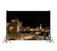 Jerusalem at Night Backdrop The Old City Israel Tower of David Backdrop Ancient Ruins The Courtyard of The Museum of Jerusalem Background Travel Portrait Photo Booth Props Vinyl 10x8ft