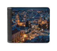 Jerusalem City Night Bifold Wallet PU Leather Pocket Wallet Slim Purse for Women Men Gifts