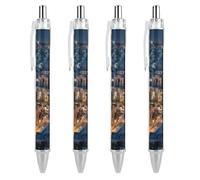 Jerusalem City Night Retractable Ballpoint Pen Black Ink Ball Point Pen Work Pens 4 PCS