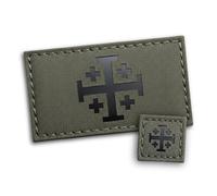 Jerusalem Cross Morale Patch Set 2 Pack, 2x3.5 and 1x1 Ranger Green IR, Christian Tactical Patch Hook and Loop for Plate Carrier Helmet Backpack