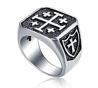 Jerusalem Cross Rings for Men,Mens Stainless Steel Christian Signet Ring,Vintage Silver Catholic Templar Ring in Size 7-15, Metal