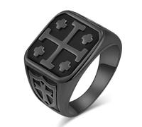 Jerusalem Cross Titanium Ring, European Crusader Vintage Men's Ring