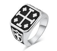 Jerusalem Cross Titanium Ring, European Crusader Vintage Men's Ring