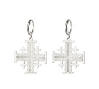 Jerusalem Crusaders Cross Earrings Crusaders Knights Templar Cross Earrings Medallion Disc Greek Religious Jewelry Prayer Statement Baptism Gift Women Men (silver)
