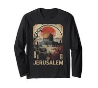 Jerusalem Dome of the Rock Red Sun Cherry Blossom Graphic Long Sleeve T-Shirt