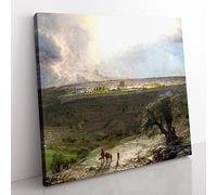 Jerusalem From The Mount Of Olives by Frederic Edwin Church Classic Painting Canvas Wall Art Print Ready to Hang, Framed Picture for Living Room Bedroom Home Office Décor, 50x50 cm (20x20 Inch)