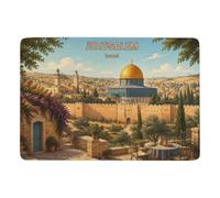 Jerusalem, Israel Travel Poster Short Pile Rug 150 x 100 cm, Soft Non Slip | Printed bedroom rug - creates a clear decorative focal point; easy hand-wash care; for smaller indoor spaces