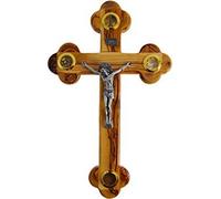 Jerusalem Medium Olive Wood Cross Crucifix with Holy Essences