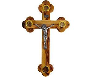 Jerusalem Medium Olive Wood Cross Crucifix with Holy Essences