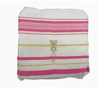 Jerusalem Messianic New Covenant Prayer Shawl, 72" x 22", in Matching Bag, Pink