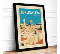 Jerusalem Old City Vintage Framed Wall Art Print A2 (59.4×42cm) Black, Wall Decor for Living Room, Bedroom, Office & Home, Ready to Hang, Art Gift