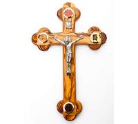Jerusalem Olive Wood 7" Cross 14 Stations Crucifix from Bethehem with Holy Land Essences