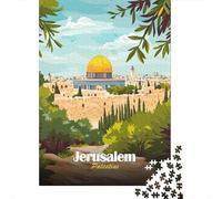 Jerusalem, Palestine Illustration Adult Paper Puzzle, Famous Building Scenic Print, Interlocking Paper Pieces, Weekend Hobby for Home Décor Fans, 70x50cm/1000pcs