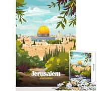 Jerusalem, Palestine Illustration Jigsaw 1000 Pieces for Teenagers Improve Overall Mental Performance Mindful Soothing Leisure Game (50x75cm)