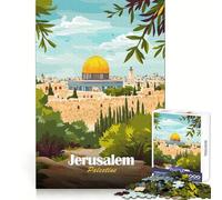 Jerusalem, Palestine Illustration Jigsaw Puzzles for Adults 1000 Memory Skill Serene Activity Clean Edges Fine Xmas Gift size 50x75cm