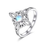JERWLI Witch Knot Rings Sterling Silver Magic Witch Knot Ring Moonstone Pagan Jewelry Celtic Cross Jewelry for Women, Sterling Silver, Moonstone