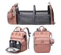 Jeryswet Baby Diaper Bags with Changing Station, Waterproof Large Capacity Diaper Bag Backpack for Moms Dads with USB Charging Port and Stroller Straps, Baby Shower Gifts, Pink