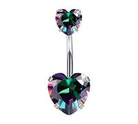 JeryWe 14G Belly Bar for Women Girls G23 Solid Titanium Belly Button Rings Double Shiny CZ Opal Belly Navel Rings 10mm Long Navel Piercing Jewellry