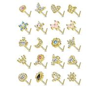 JeryWe 20 Pcs 20G Nose Rings Studs for Women Stainless Steel L Shaped Nose Studs Heart Butterfly Flower Snowflake Crown Wing CZ Nose Piercing Jewelry Silver Rose Gold, cubic zirconia